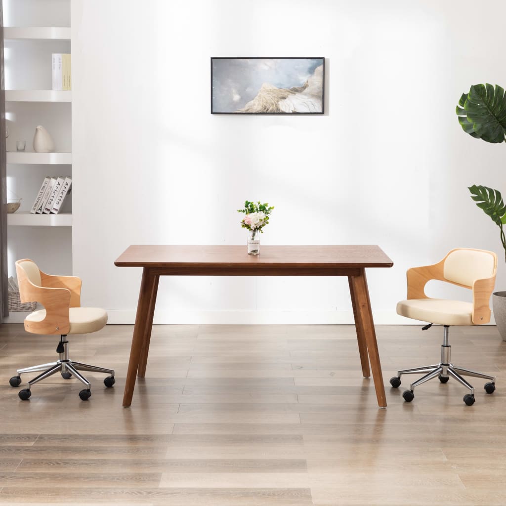 Chaise pivotante à manger Crème Bois courbé et Similicuir - XIOS