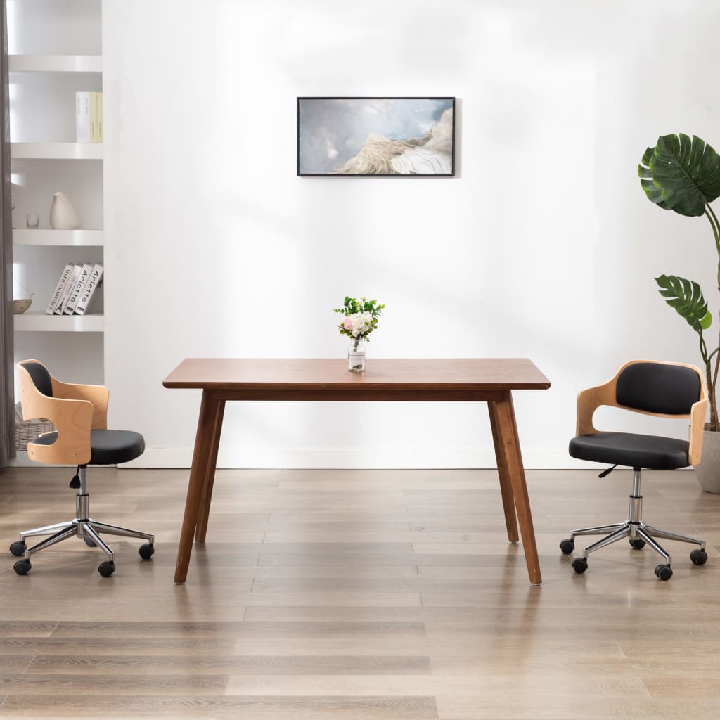 Chaise pivotante à manger Noir Bois courbé et similicuir - XIOS