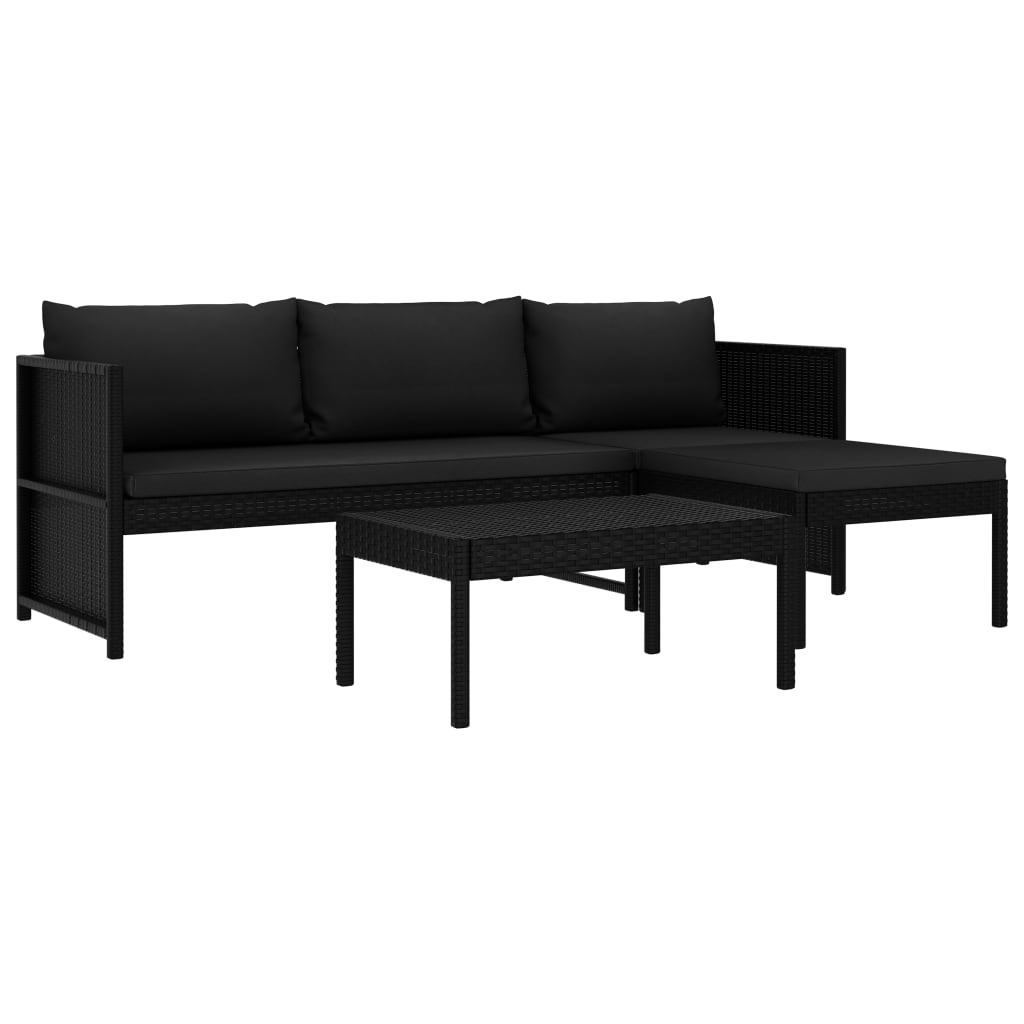 Salon de jardin 3 pcs avec coussins Résine tressée Noir