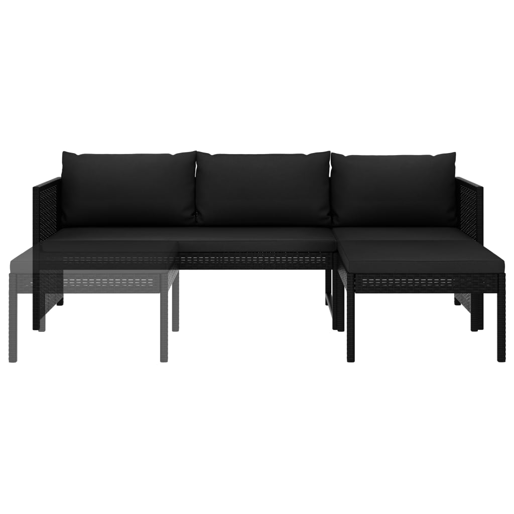 Salon de jardin 3 pcs avec coussins Résine tressée Noir