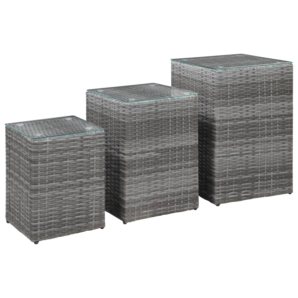 Tables d'appoint 3 pcs et dessus en verre Gris Résine tressée - XIOS