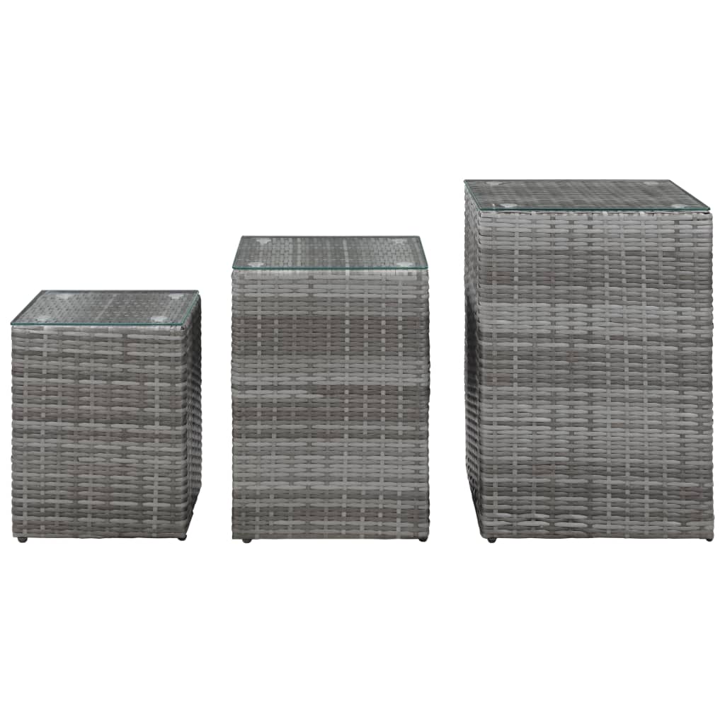 Tables d'appoint 3 pcs et dessus en verre Gris Résine tressée - XIOS