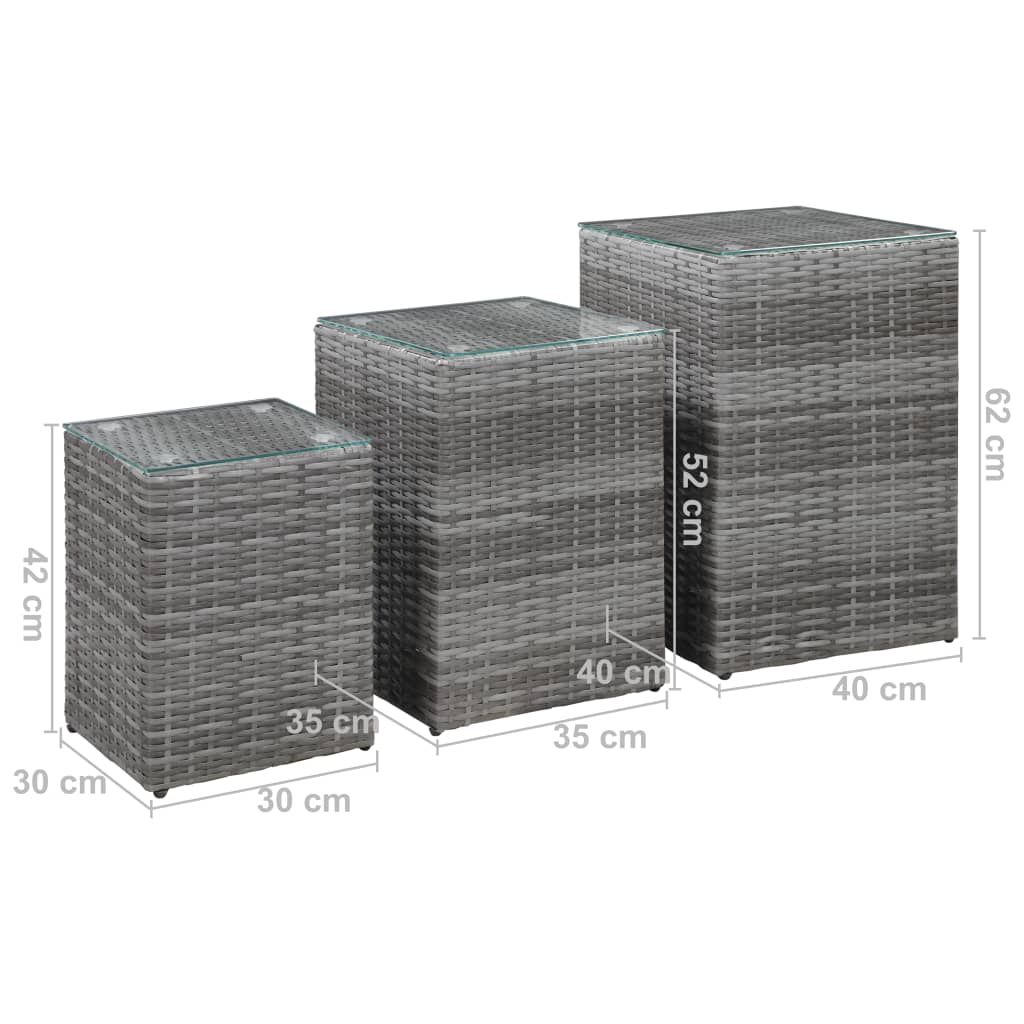 Tables d'appoint 3 pcs et dessus en verre Gris Résine tressée - XIOS