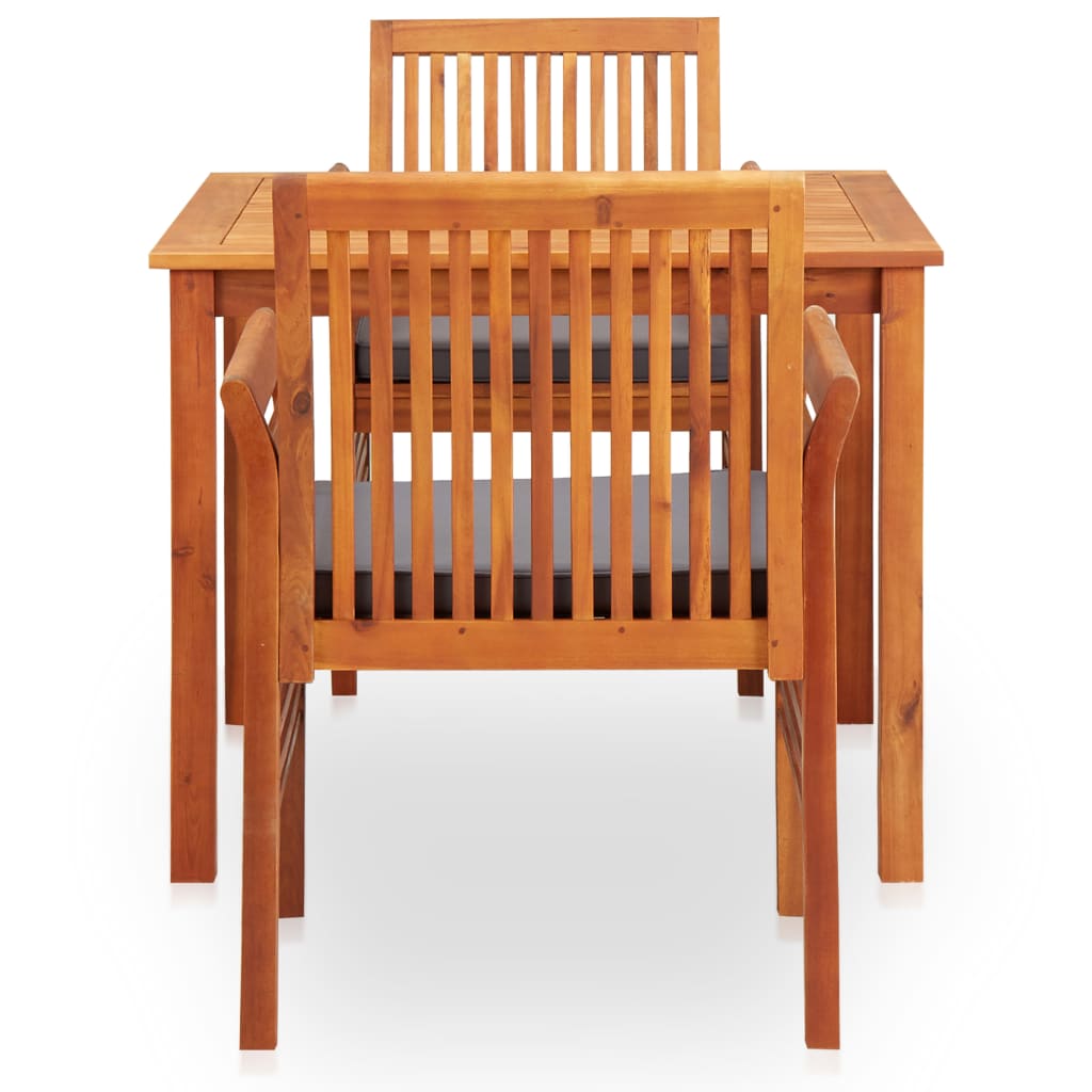 Ensemble à manger d'extérieur 3 pcs et coussins Acacia solide