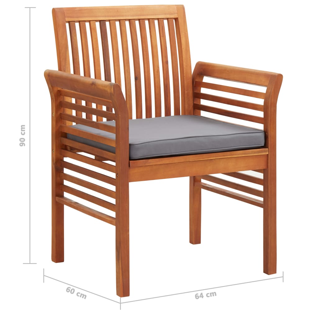 Ensemble à manger d'extérieur 3 pcs et coussins Acacia solide