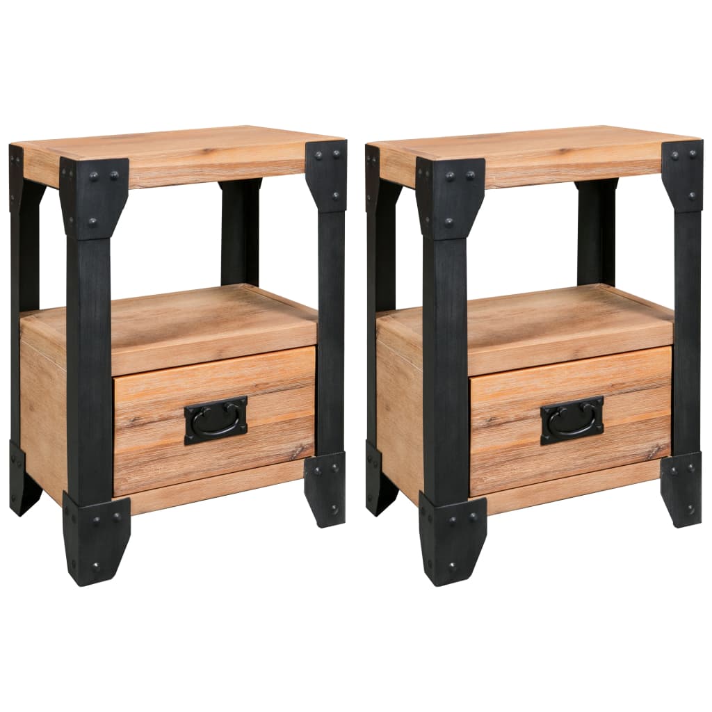 Tables de chevet 2 pcs Bois d'acacia massif Acier 40x30x54 cm - XIOS