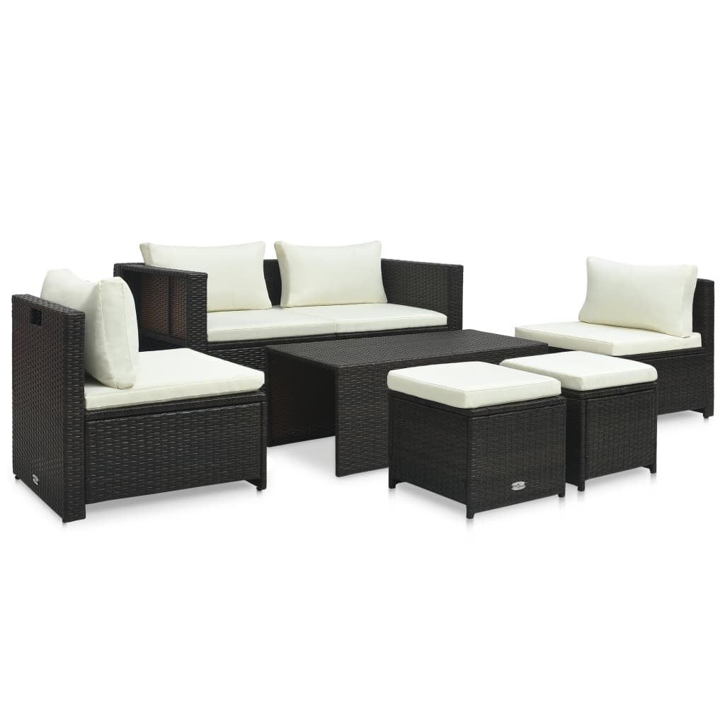 Salon de jardin 6 pcs avec coussins Résine tressée Marron Salons de jardin vidaXL