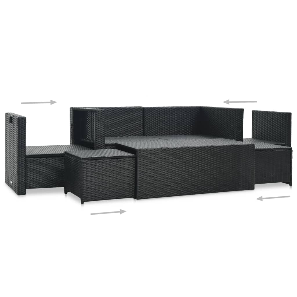 Salon de jardin 6 pcs avec coussins résine tressée noir