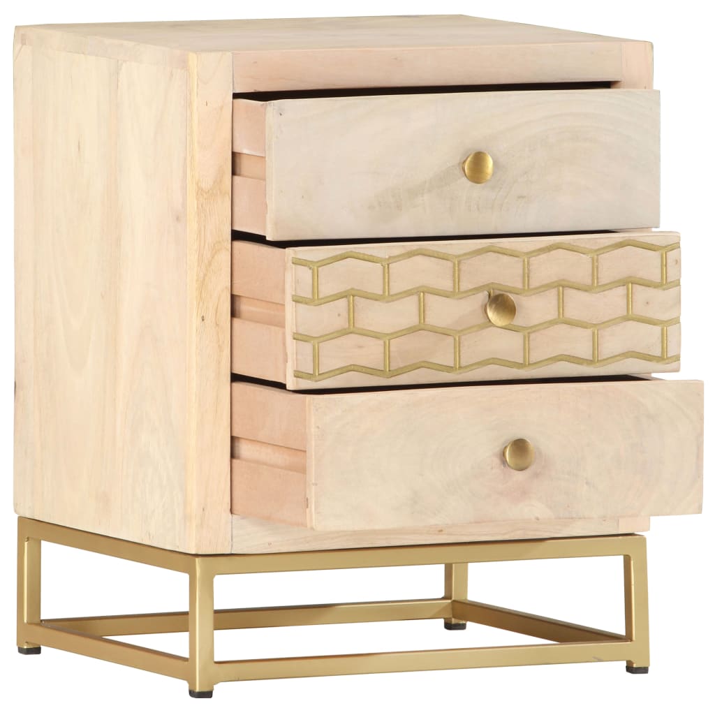 Table de chevet doré 40 x 30 x 50 cm bois de manguier massif - XIOS