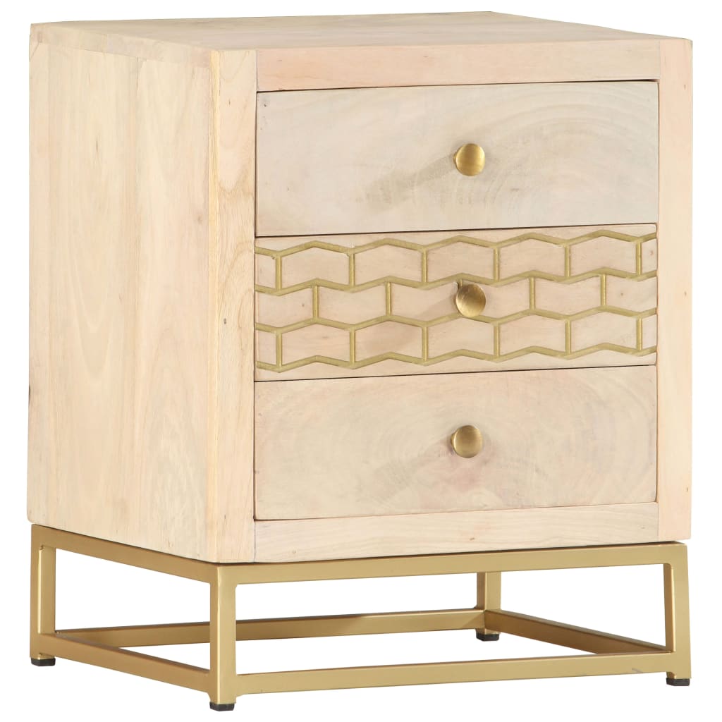 Table de chevet doré 40 x 30 x 50 cm bois de manguier massif - XIOS