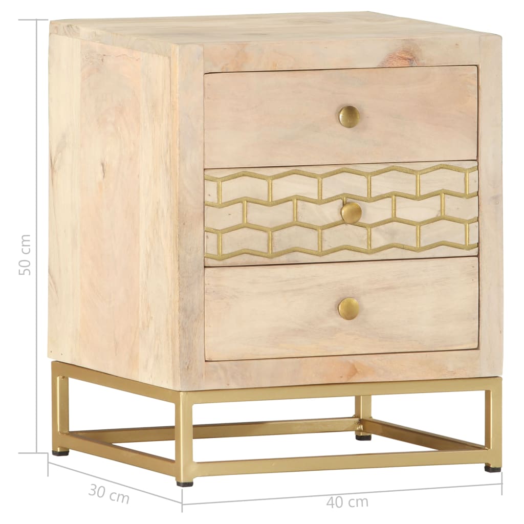 Table de chevet doré 40 x 30 x 50 cm bois de manguier massif - XIOS