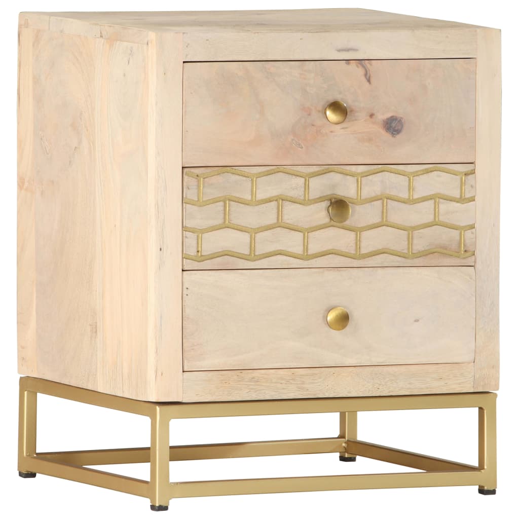 Table de chevet doré 40 x 30 x 50 cm bois de manguier massif - XIOS