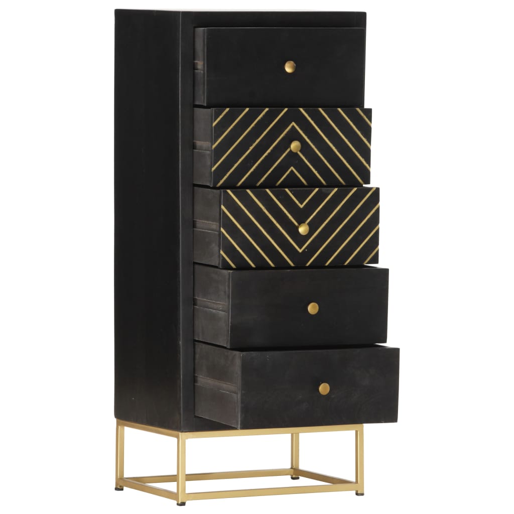 Armoire à tiroirs Noir et doré 45x30x105 cm Bois de manguier