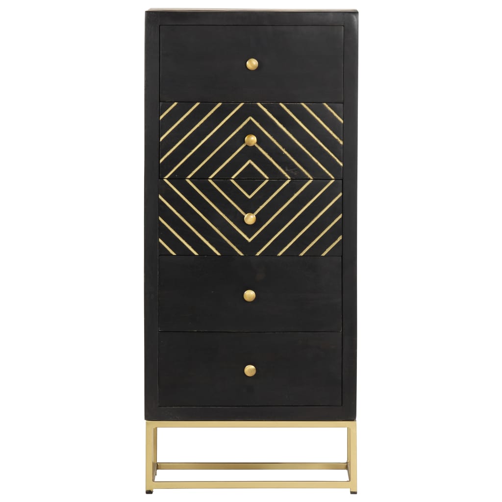 Armoire à tiroirs Noir et doré 45x30x105 cm Bois de manguier