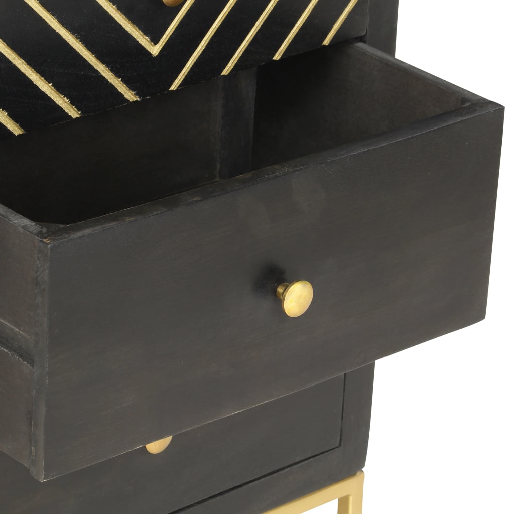Armoire à tiroirs Noir et doré 45x30x105 cm Bois de manguier