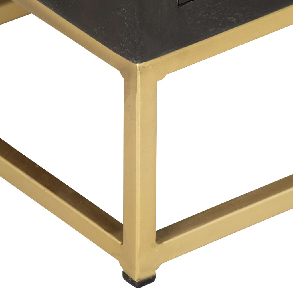 Armoire à tiroirs Noir et doré 45x30x105 cm Bois de manguier