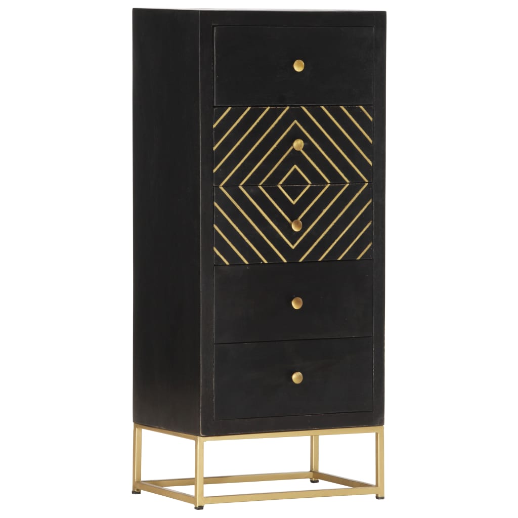 Armoire à tiroirs Noir et doré 45x30x105 cm Bois de manguier