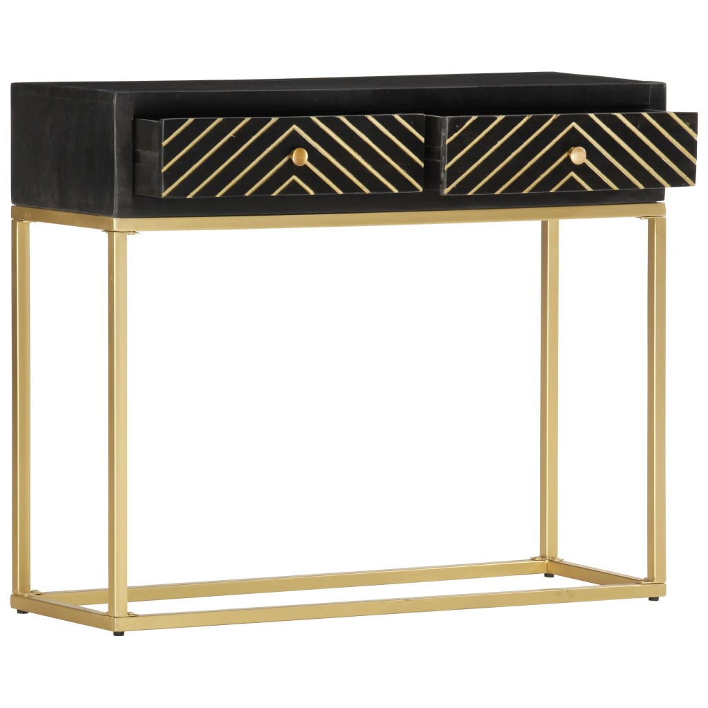 Table console Noir et doré 90x30x75 cm Bois de manguier massif - XIOS