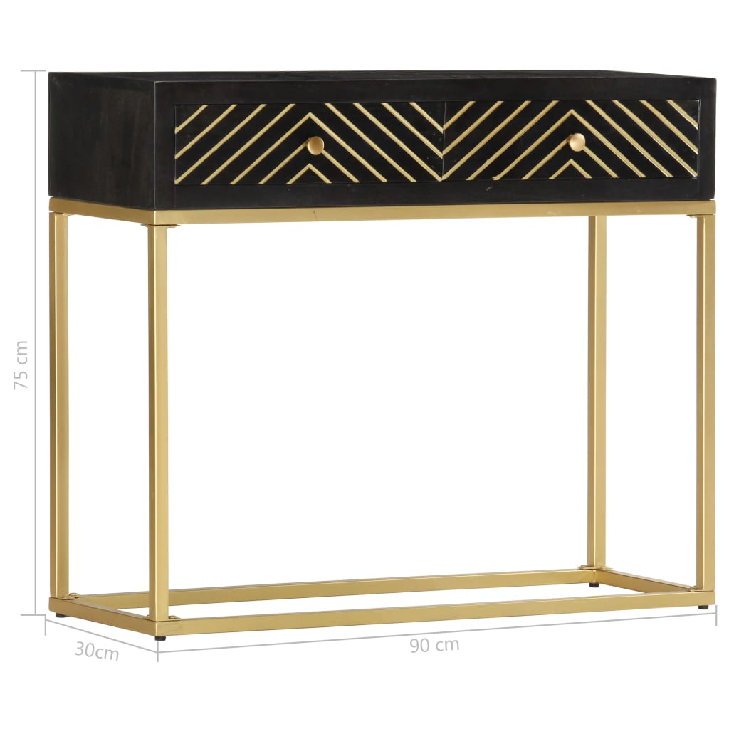 Table console Noir et doré 90x30x75 cm Bois de manguier massif - XIOS