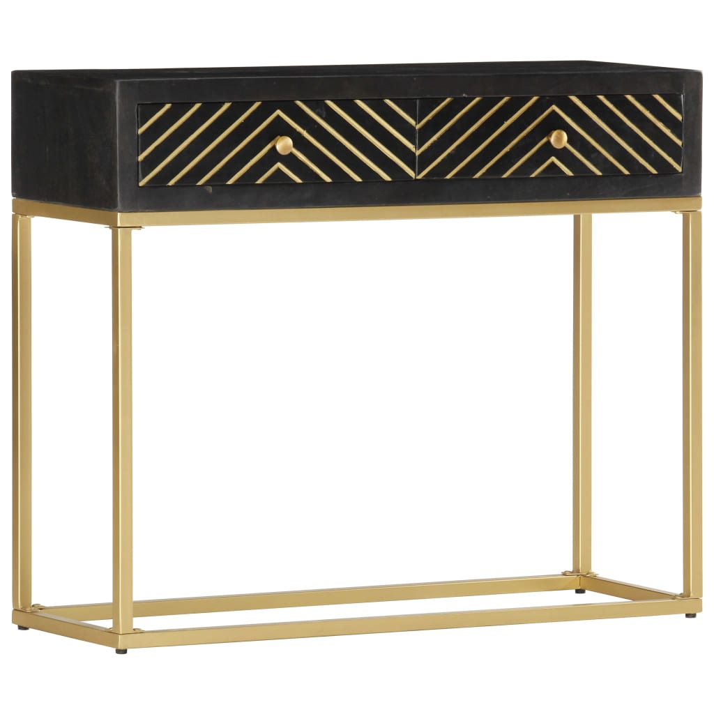 Table console Noir et doré 90x30x75 cm Bois de manguier massif - XIOS