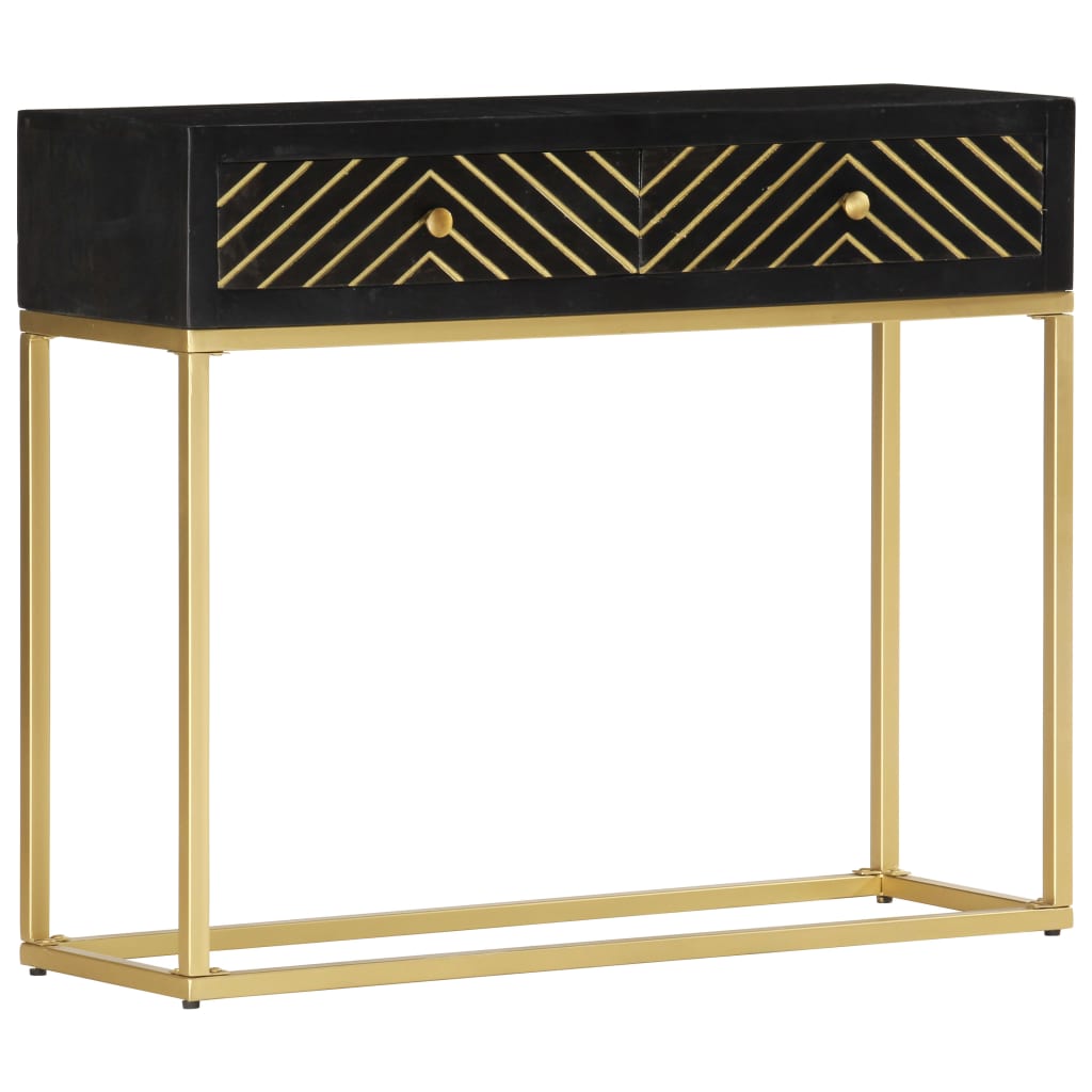 Table console Noir et doré 90x30x75 cm Bois de manguier massif - XIOS
