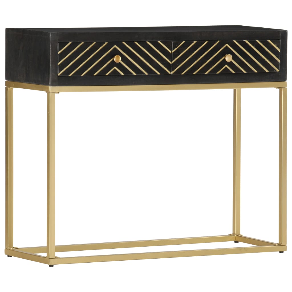 Table console Noir et doré 90x30x75 cm Bois de manguier massif - XIOS