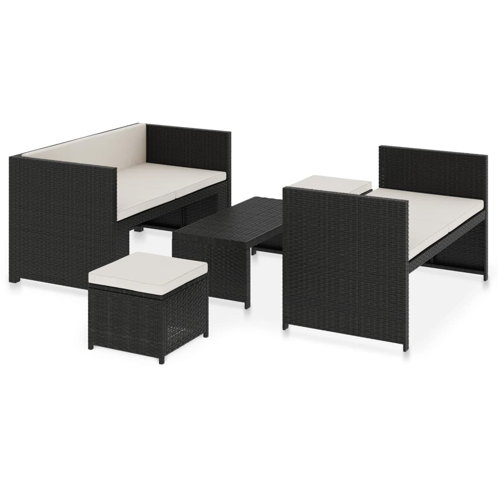Salon de jardin 5 pcs avec coussins Résine tressée Noir - XIOS