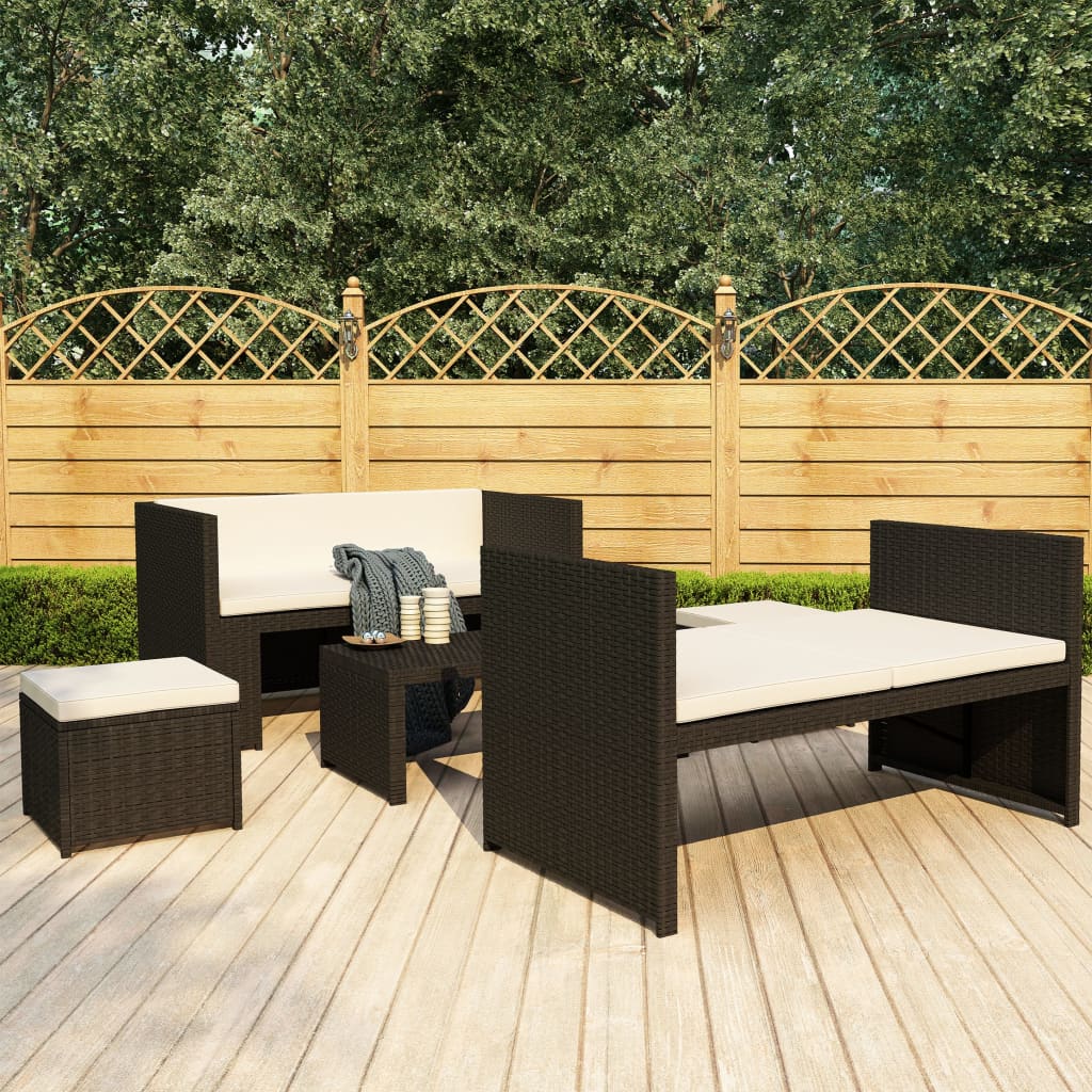 Salon de jardin 5 pcs avec coussins Résine tressée Noir - XIOS