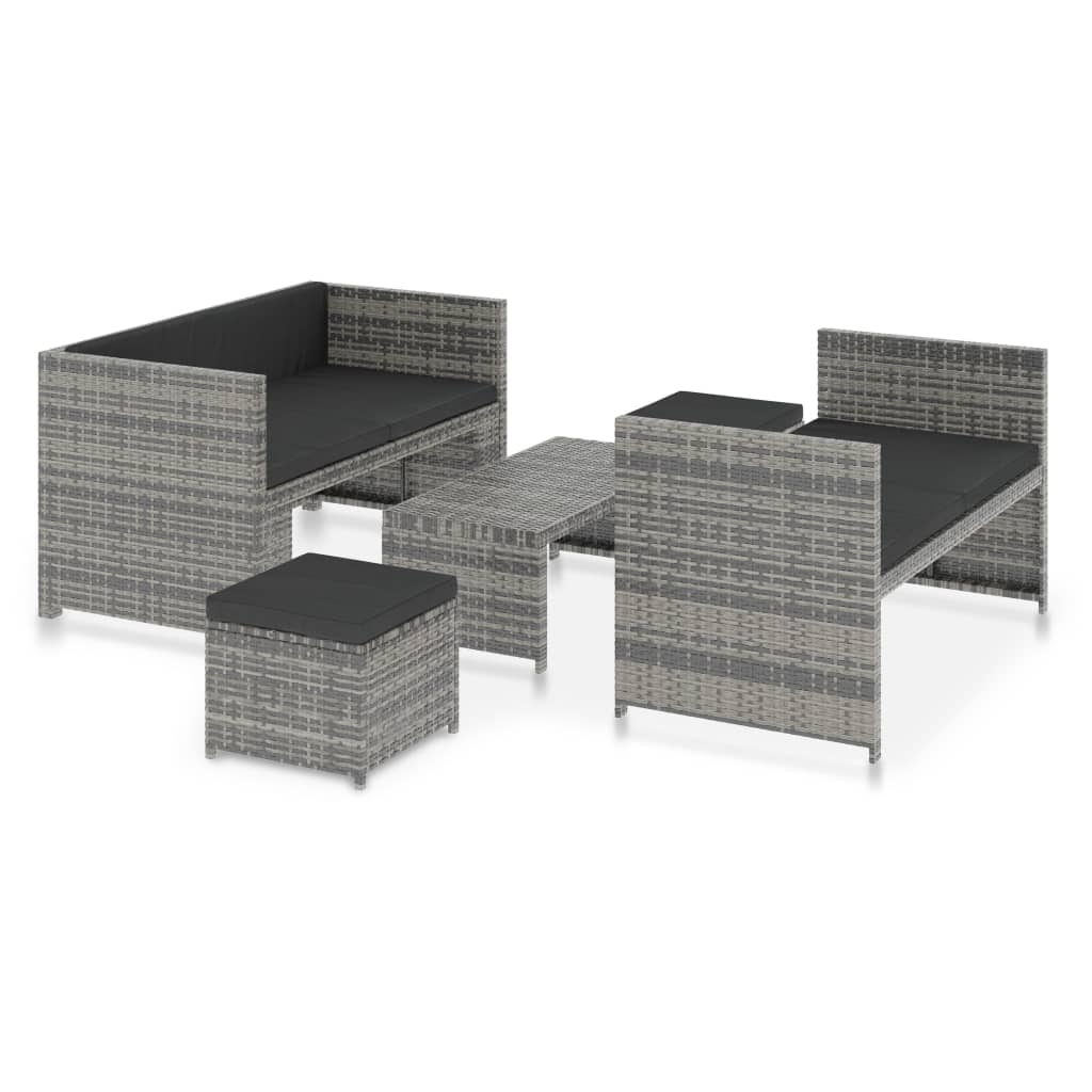 Salon de jardin 5 pcs avec coussins résine tressée gris - XIOS
