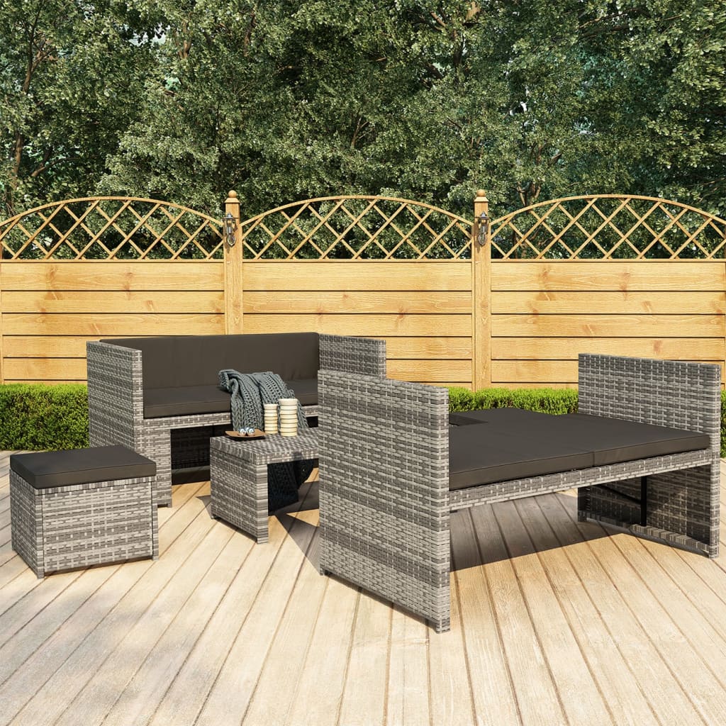 Salon de jardin 5 pcs avec coussins résine tressée gris - XIOS