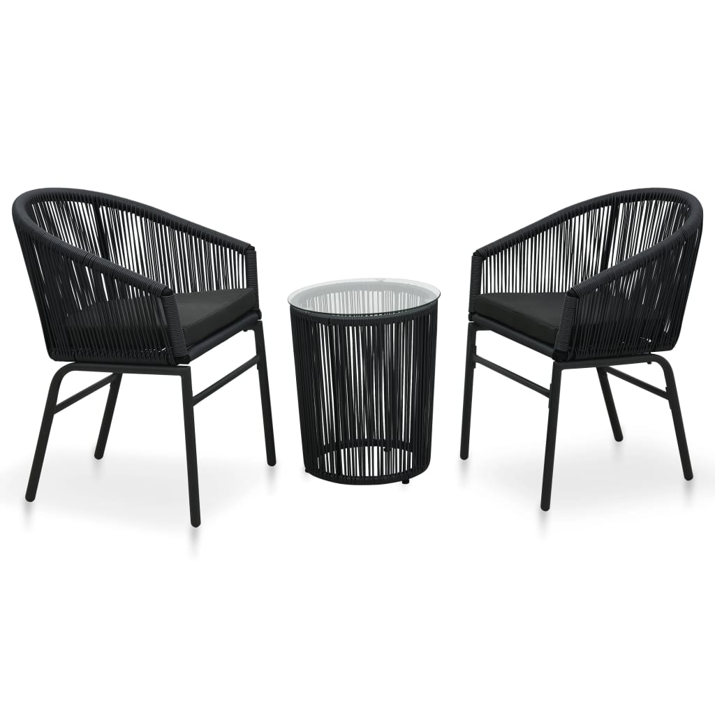 Ensemble de bistro 3 pcs avec coussins Rotin PE Noir - XIOS