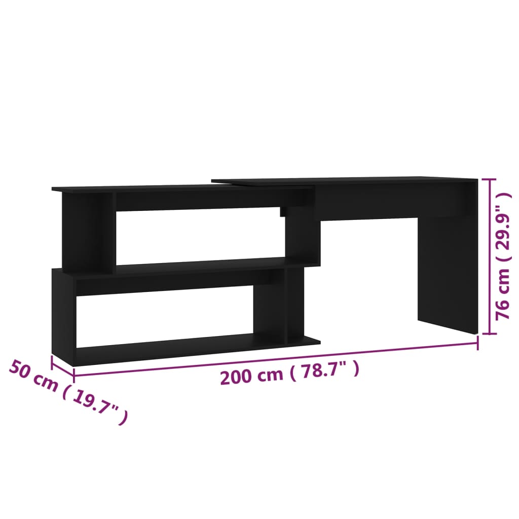 Bureau d'angle Noir 200x50x76 cm Bois d’ingénierie - XIOS