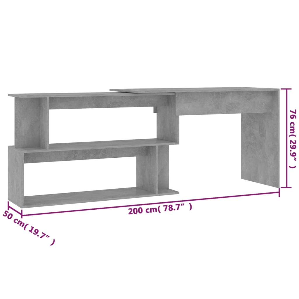 Bureau d'angle Gris béton 200x50x76 cm Bois d’ingénierie - XIOS
