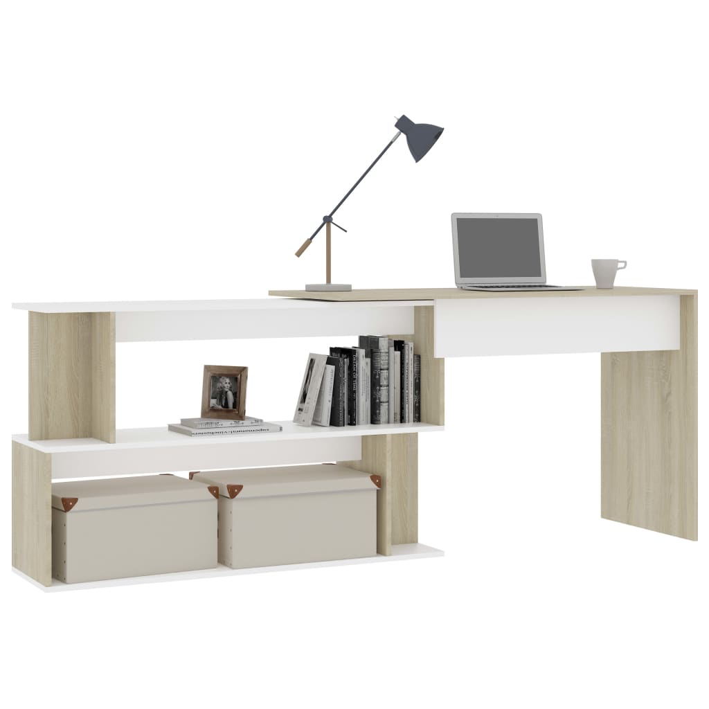Bureau d'angle Blanc chêne sonoma 200x50x76cm Bois d’ingénierie - XIOS