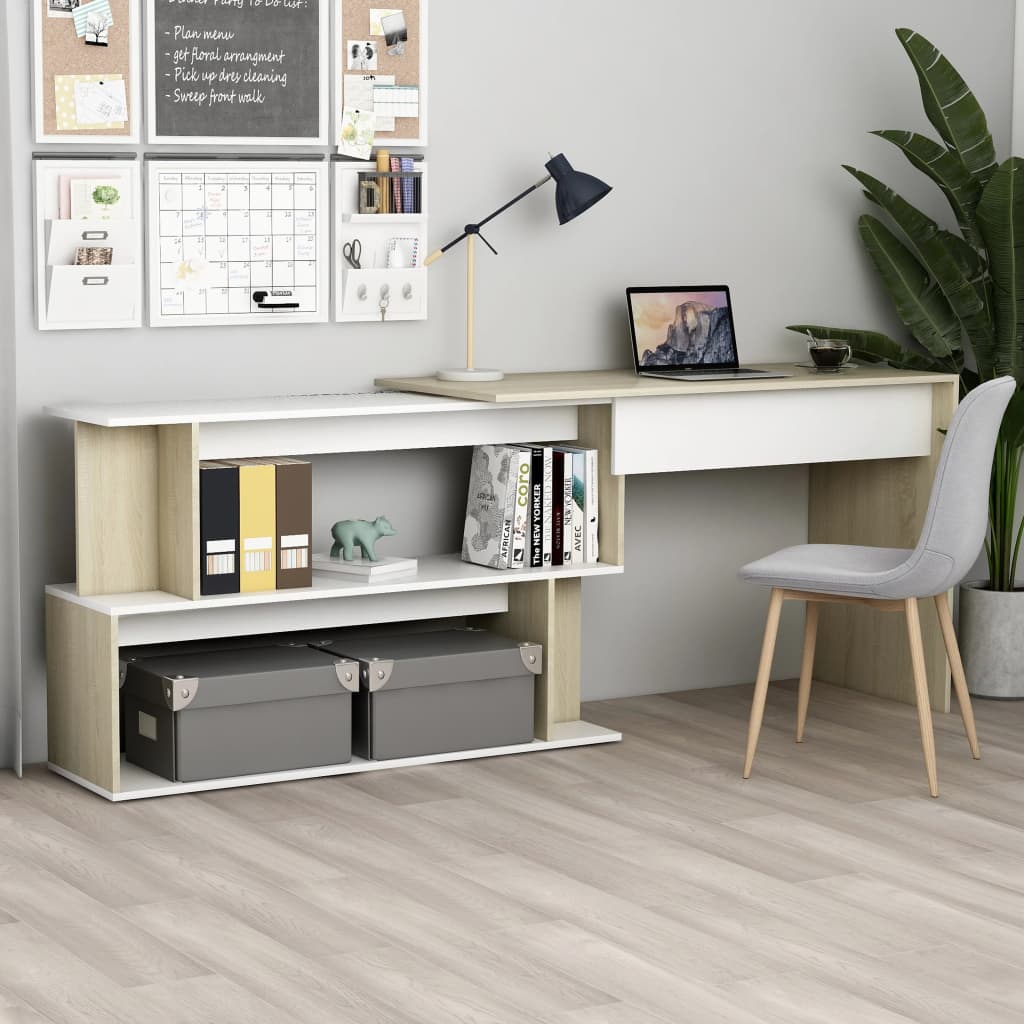 Bureau d'angle Blanc chêne sonoma 200x50x76cm Bois d’ingénierie - XIOS