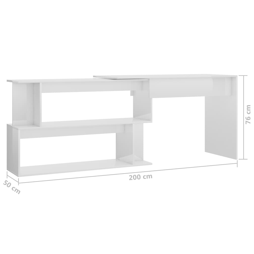 Bureau d'angle Blanc brillant 200x50x76 cm Bois d’ingénierie Bureaux vidaXL