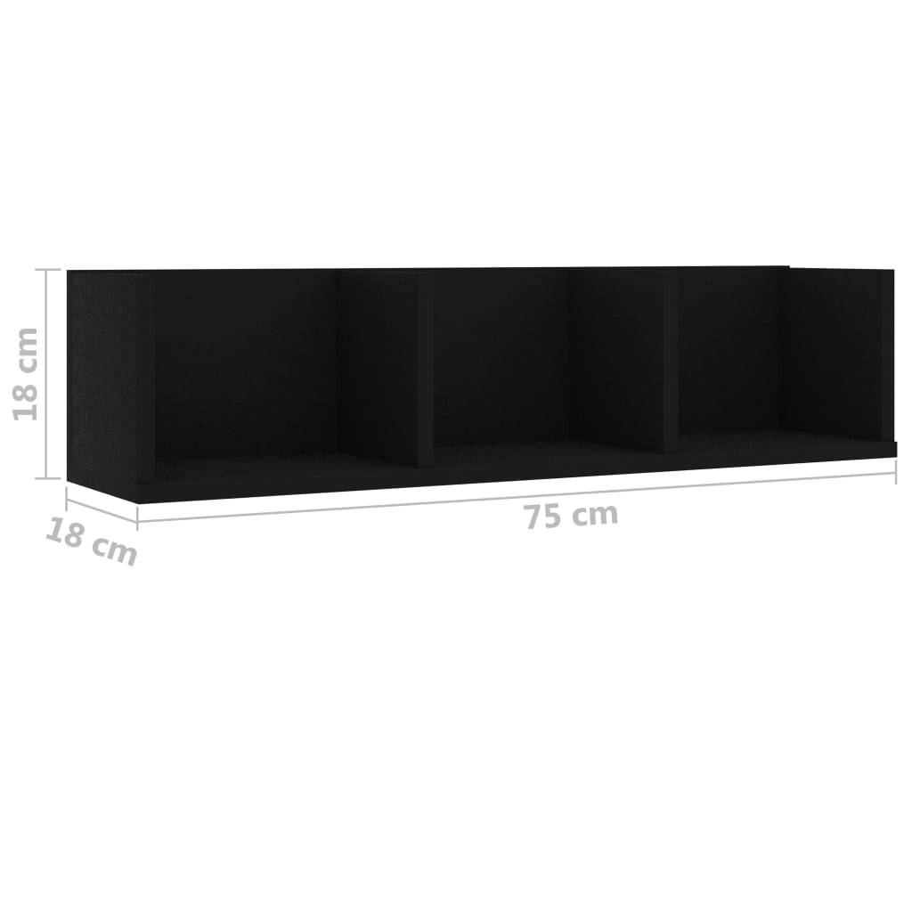 Étagère murale à CD Noir 75x18x18 cm Bois d'ingénierie - XIOS
