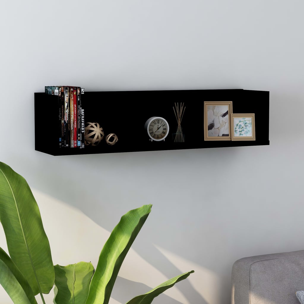 Étagère murale à CD Noir 75x18x18 cm Bois d'ingénierie - XIOS