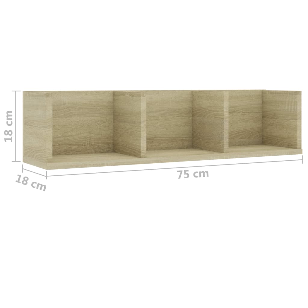 Étagère murale à CD Chêne sonoma 75x18x18 cm Bois d'ingénierie - XIOS