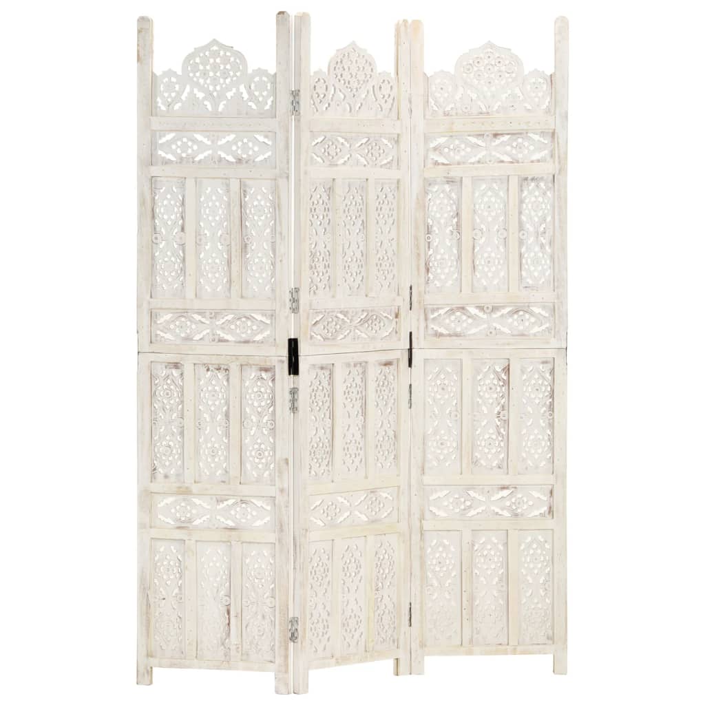 Cloison de séparation 3 panneaux Blanc 120x165 cm Bois manguier XIOS
