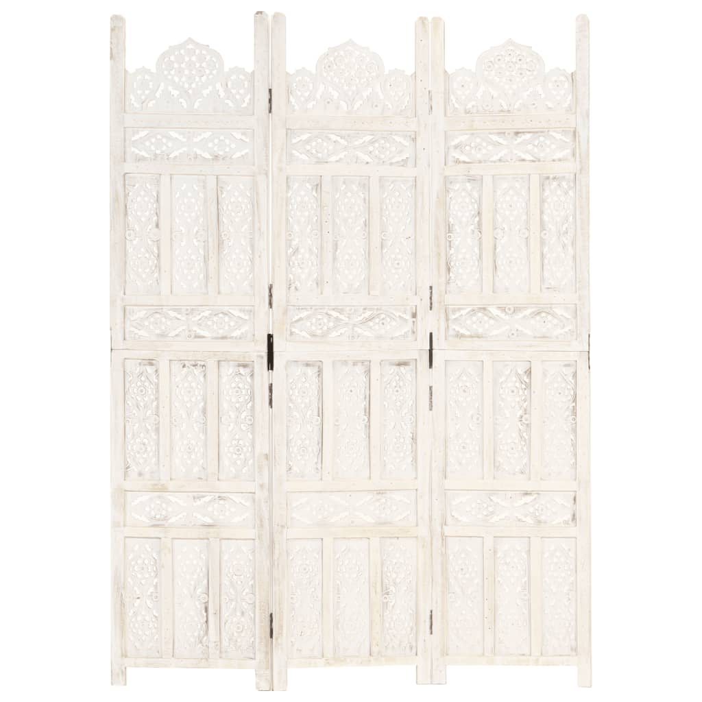 Cloison de séparation 3 panneaux Blanc 120x165 cm Bois manguier XIOS