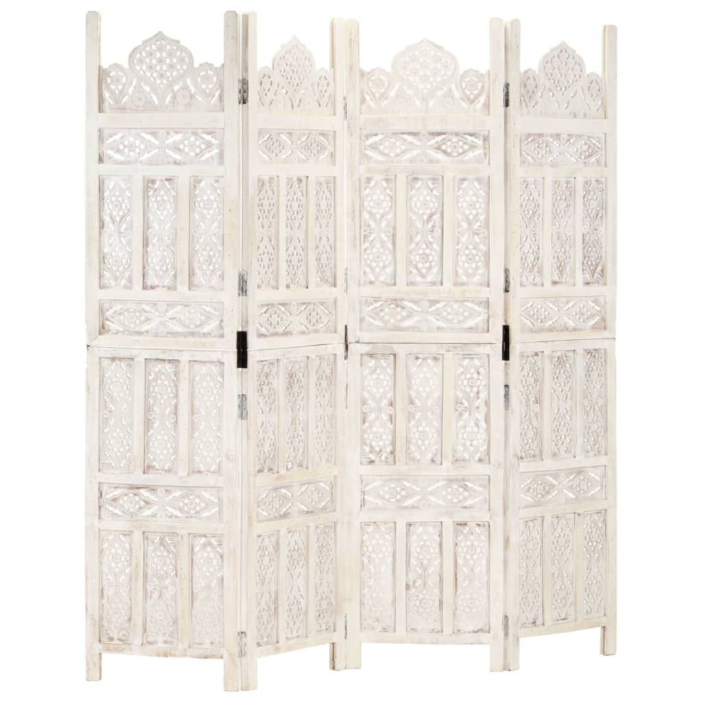 Cloison de séparation 4 panneaux Blanc 160x165 cm Bois manguier XIOS
