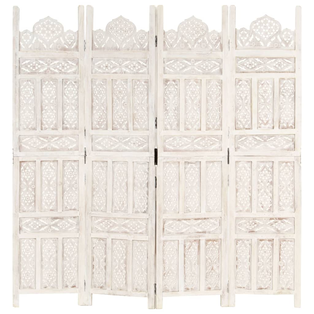 Cloison de séparation 4 panneaux Blanc 160x165 cm Bois manguier XIOS