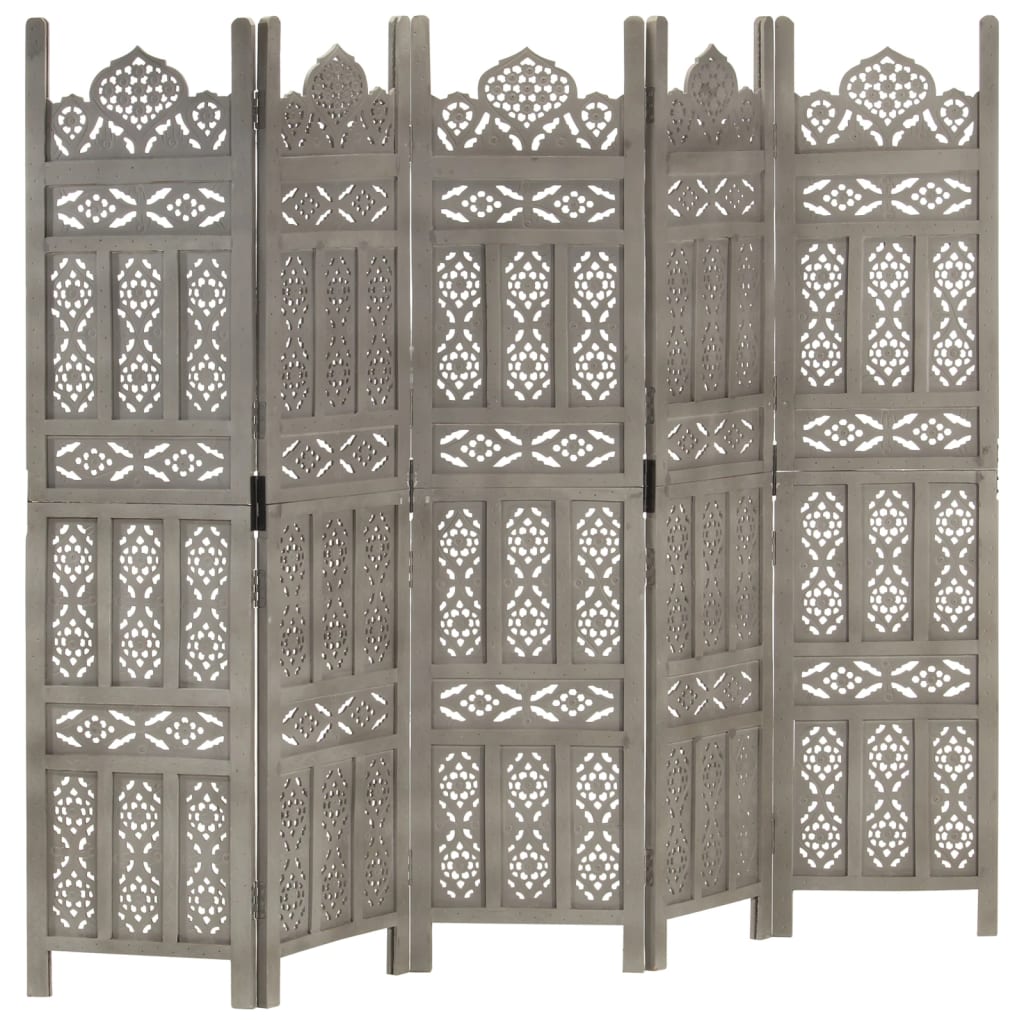 Cloison de séparation 5 panneaux Gris 200x165 cm Bois manguier - XIOS
