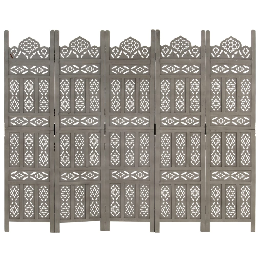 Cloison de séparation 5 panneaux Gris 200x165 cm Bois manguier - XIOS