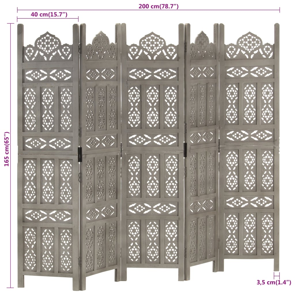 Cloison de séparation 5 panneaux Gris 200x165 cm Bois manguier - XIOS