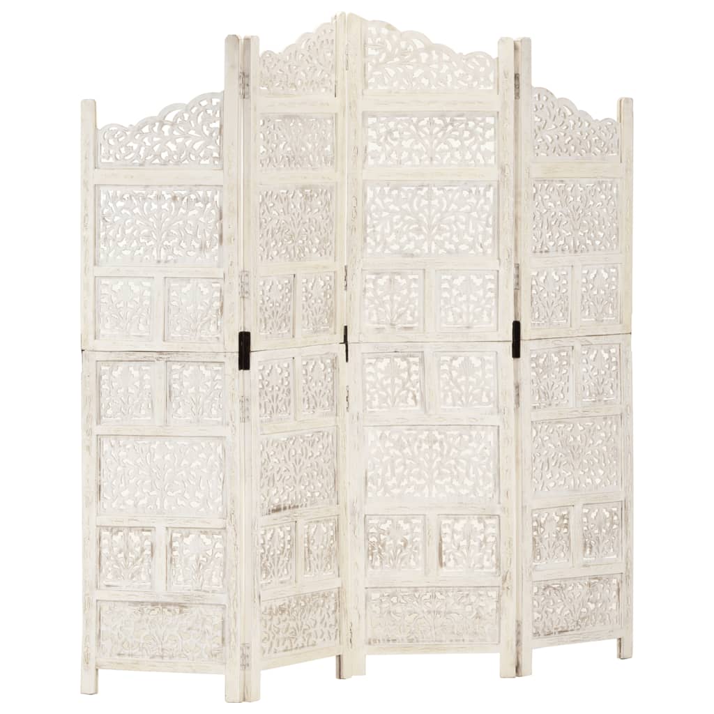 Cloison de séparation 4 panneaux Blanc 160x165 cm Bois manguier XIOS