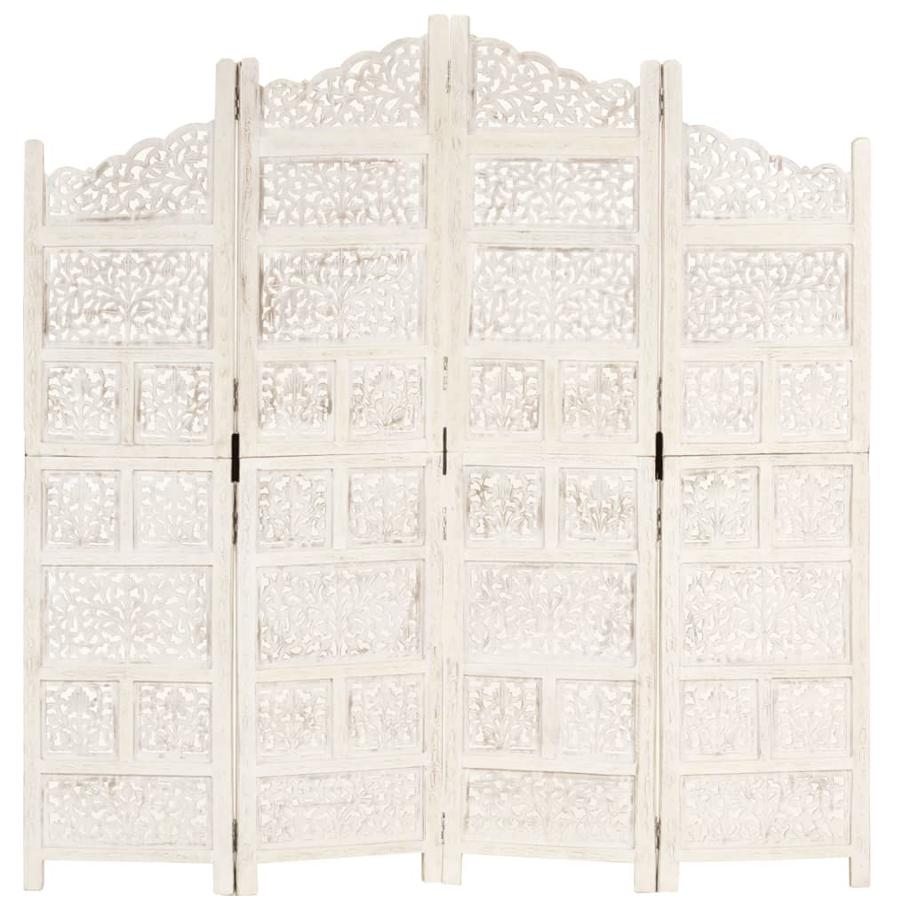 Cloison de séparation 4 panneaux Blanc 160x165 cm Bois manguier XIOS