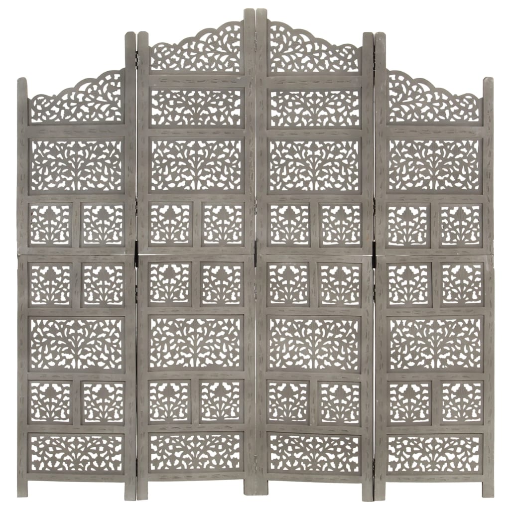 Cloison de séparation 4 panneaux Gris 160x165 cm Bois manguier XIOS