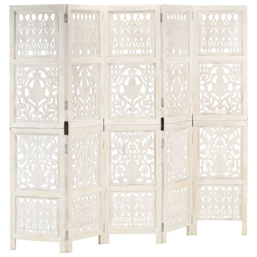 Cloison de séparation 5 panneaux Blanc 200x165 cm Bois manguier XIOS